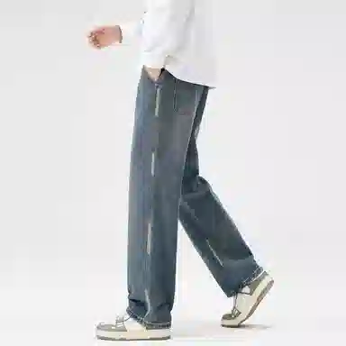 邦固依品 美式高街拼接设计感做复古长裤休闲宽松百搭日常通勤旅游舒适透气经典阔腿显高垂感直筒牛仔裤 男款