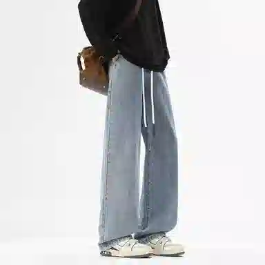 邦固依品 美式高街水洗做旧挺阔有型复古长裤休闲宽松百搭日常通勤旅游舒适透气经典阔腿显高垂感直筒牛仔裤 男女同款