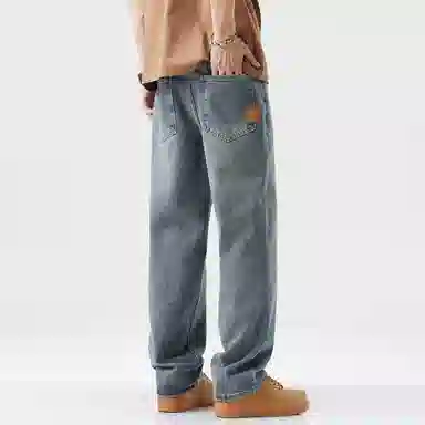 邦固依品 百搭复古美式高街水洗做旧简约字母标宽松旅游通勤舒适垂感显高阔腿直筒休闲牛仔裤 男女同款