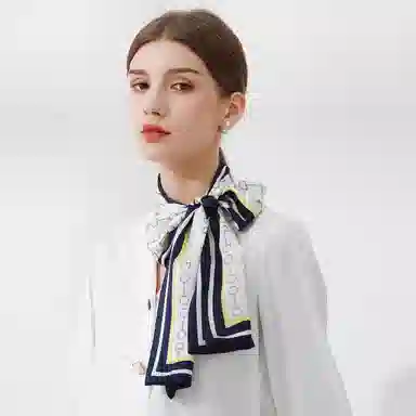 一米画纱 时尚百搭真丝双层喷绘飘带优雅气质长条领巾轻盈装饰 桑蚕丝 丝巾 女款