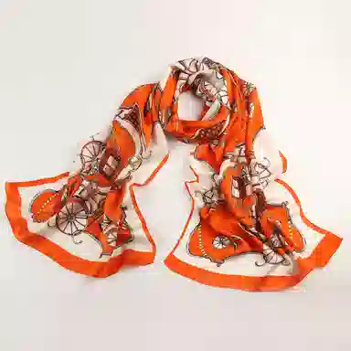 一米画纱 青春洋气丝滑优雅链条抽象图案长款披肩素绉缎出游装饰百搭长巾 桑蚕丝 丝巾 女款