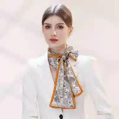 一米画纱 时尚百搭真丝双层喷绘飘带优雅气质长条领巾轻盈装饰 桑蚕丝 丝巾 女款