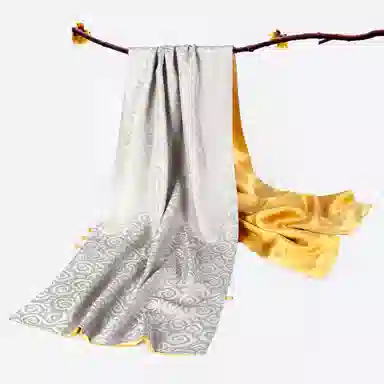 一米画纱 中式国风高级复古盘扣双面提花双层真丝长巾奢华两用 桑蚕丝 丝巾 女款