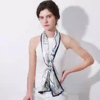 一米画纱 时尚百搭真丝双层喷绘飘带优雅气质长条领巾轻盈装饰 桑蚕丝 丝巾 女款