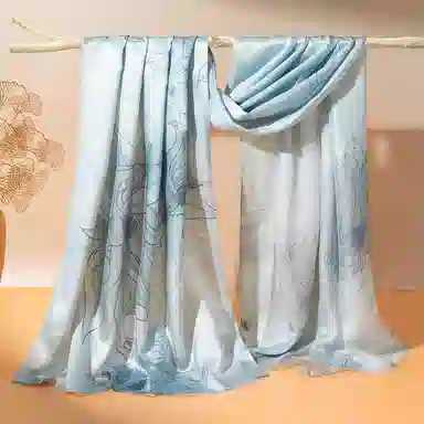 一米画纱 古典国风精致优雅迷梦迷情双层真丝高档气质长款披肩 桑蚕丝 丝巾 女款