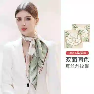 一米画纱 中式国风高雅山茶花系列斜纹中方巾双面西装领巾优雅 桑蚕丝 丝巾 女款