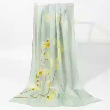 一米画纱 紫薇系列高级感立体花朵钉珠素绉缎旗袍外出中式印花 桑蚕丝 丝巾 女款