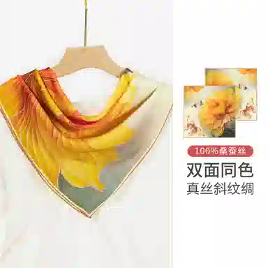 一米画纱 中式国风高雅山茶花系列斜纹中方巾双面西装领巾优雅 桑蚕丝 丝巾 女款