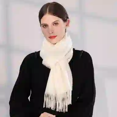 一米画纱 大气流苏加厚温暖时尚简约纯色暖糯亲肤围脖外搭保暖 山羊绒 绒线围巾 男女同款情侣款