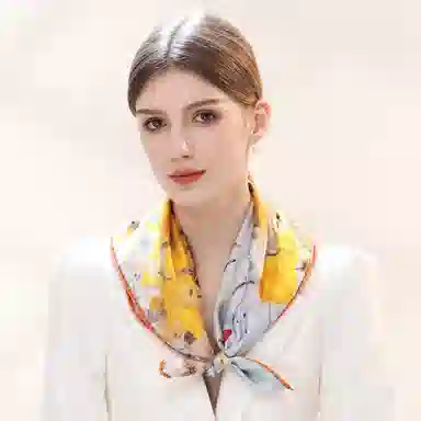 一米画纱 中式国风高雅山茶花系列斜纹中方巾双面西装领巾优雅 桑蚕丝 丝巾 女款