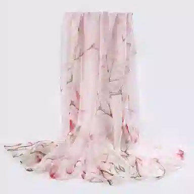 一米画纱 清新飘逸国风真丝雪纺喷绘沙巾气质仙仙花卉印花旅游拍照 桑蚕丝 丝巾 女款