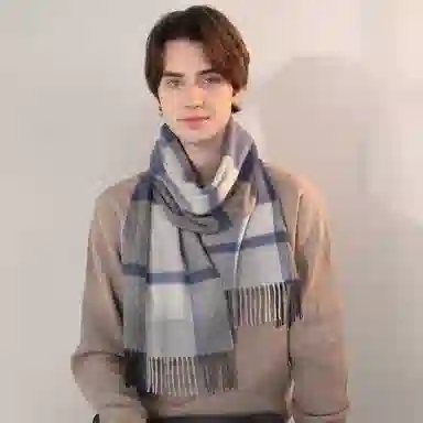 一米画纱 柔软触感经典格纹加厚保暖舒适格子条纹撞色流苏 山羊绒 绒线围巾 男女同款情侣款