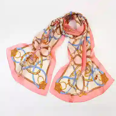 一米画纱 青春洋气丝滑优雅链条抽象图案长款披肩素绉缎出游装饰百搭长巾 桑蚕丝 丝巾 女款