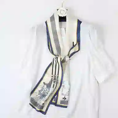 一米画纱 时尚百搭真丝双层喷绘飘带优雅气质长条领巾轻盈装饰 桑蚕丝 丝巾 女款