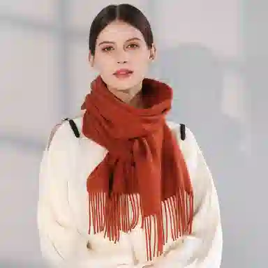 一米画纱 大气流苏加厚温暖时尚简约纯色暖糯亲肤围脖外搭保暖 山羊绒 绒线围巾 男女同款情侣款