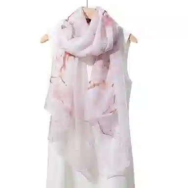 一米画纱 清新飘逸国风真丝雪纺喷绘沙巾气质仙仙花卉印花旅游拍照 桑蚕丝 丝巾 女款