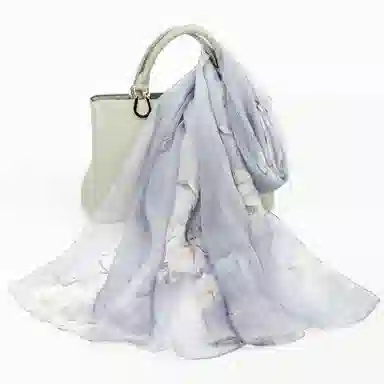 一米画纱 清新飘逸国风真丝雪纺喷绘沙巾气质仙仙花卉印花旅游拍照 桑蚕丝 丝巾 女款