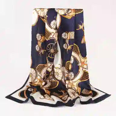 一米画纱 青春洋气丝滑优雅链条抽象图案长款披肩素绉缎出游装饰百搭长巾 桑蚕丝 丝巾 女款