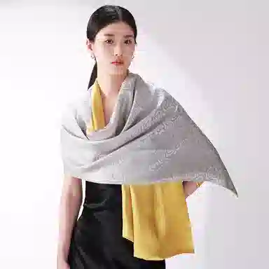 一米画纱 中式国风高级复古盘扣双面提花双层真丝长巾奢华两用 桑蚕丝 丝巾 女款