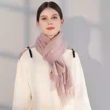 一米画纱 大气流苏加厚温暖时尚简约纯色暖糯亲肤围脖外搭保暖 山羊绒 绒线围巾 男女同款情侣款