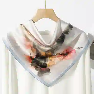 一米画纱 丝绸质感花卉图案国风印花真丝方巾踏青郊游装饰领巾拍照搭配 桑蚕丝 丝巾 女款