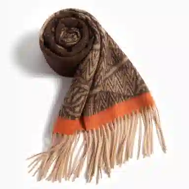 一米画纱 优雅保暖高级气质提花粗纺工艺加厚保暖高端轻奢优雅流苏 山羊绒 绒线围巾 女款