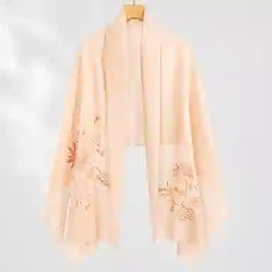 一米画纱 中式古典国风花卉贴花结婚喜宴亲肤防风保暖披风优雅精致外搭 绵羊毛 披肩 女款