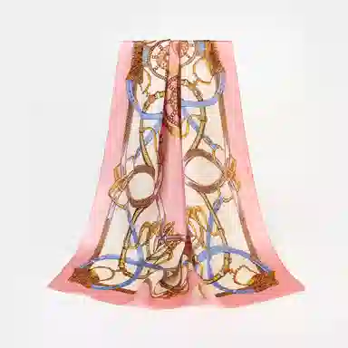 一米画纱 青春洋气丝滑优雅链条抽象图案长款披肩素绉缎出游装饰百搭长巾 桑蚕丝 丝巾 女款