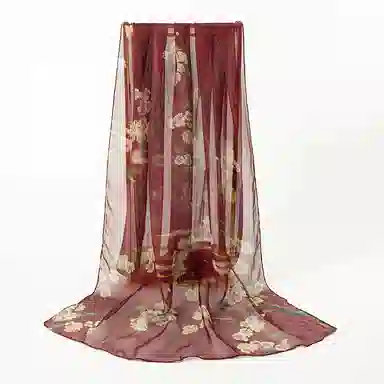 一米画纱 清新飘逸国风真丝雪纺喷绘沙巾气质仙仙花卉印花旅游拍照 桑蚕丝 丝巾 女款