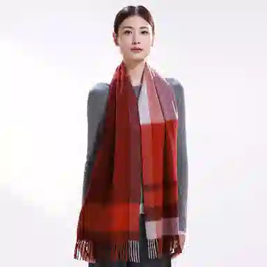一米画纱 柔软触感经典格纹加厚保暖舒适格子条纹撞色流苏 山羊绒 绒线围巾 男女同款情侣款