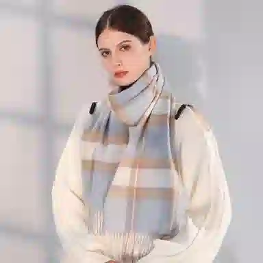 一米画纱 柔软亲肤长款加厚保暖时尚休闲气质格纹流苏潮流舒适 绵羊毛 绒线围巾 男女同款情侣款