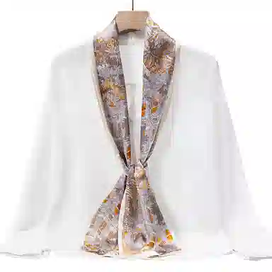 一米画纱 时尚百搭真丝双层喷绘飘带优雅气质长条领巾轻盈装饰 桑蚕丝 丝巾 女款