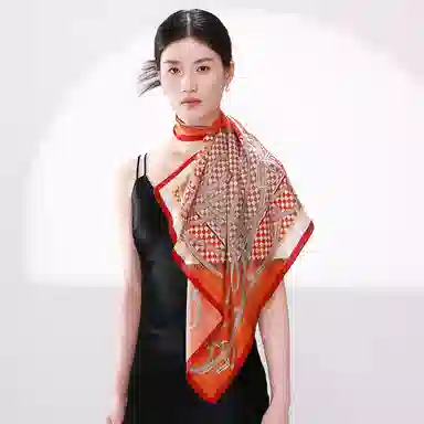 一米画纱 古典花卉雅韵国风真丝方巾旅游装饰素绸缎领巾搭配西装时尚出游 桑蚕丝 丝巾 女款