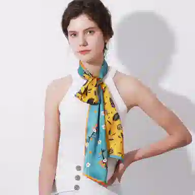 一米画纱 时尚百搭真丝双层喷绘飘带优雅气质长条领巾轻盈装饰 桑蚕丝 丝巾 女款