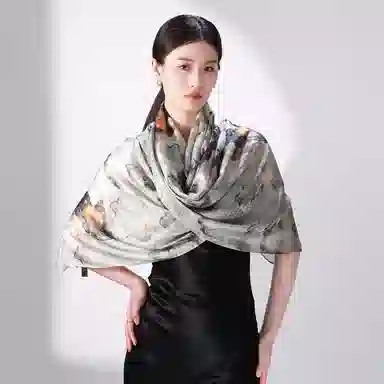 一米画纱 国风古典花卉真丝高级感提花浪漫色彩长巾外出轻盈飘逸披肩 桑蚕丝 丝巾 女款