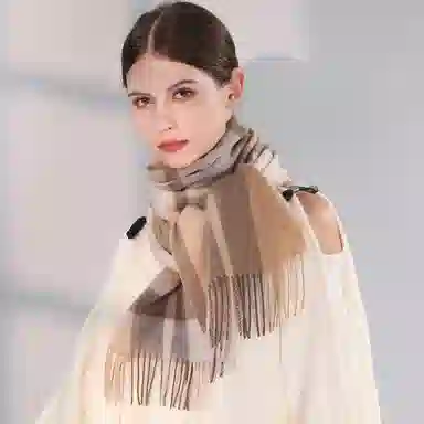 一米画纱 柔软亲肤长款加厚保暖时尚休闲气质格纹流苏潮流舒适 绵羊毛 绒线围巾 男女同款情侣款