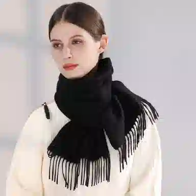 一米画纱 大气流苏加厚温暖时尚简约纯色暖糯亲肤围脖外搭保暖 山羊绒 绒线围巾 男女同款情侣款