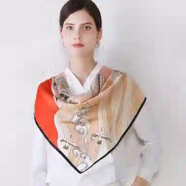 一米画纱 婉约江南中式真丝大方巾时尚印花舒适独特图案优雅百搭 桑蚕丝 丝巾 女款