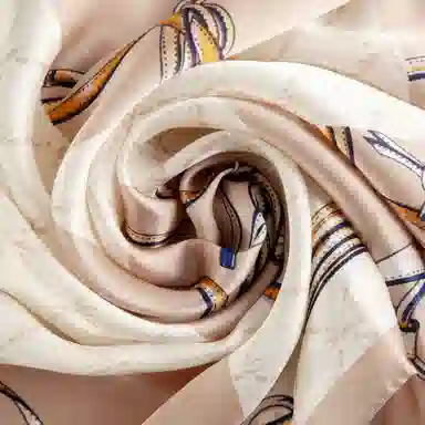 一米画纱 青春洋气丝滑优雅链条抽象图案长款披肩素绉缎出游装饰百搭长巾 桑蚕丝 丝巾 女款