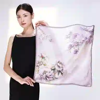 一米画纱 优雅中式花朵图案精致真丝材质高品质斜纹绸印花方巾如画系列 桑蚕丝 丝巾 女款