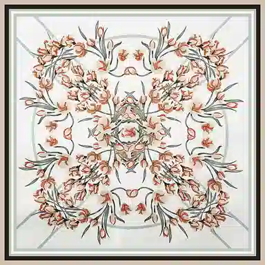 一米画纱 古典花卉雅韵国风真丝方巾旅游装饰素绸缎领巾搭配西装时尚出游 桑蚕丝 丝巾 女款