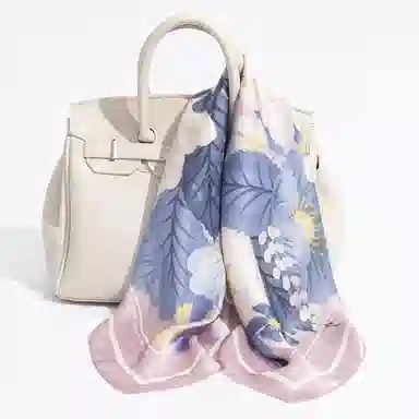 一米画纱 丝绸质感花卉图案国风印花真丝方巾踏青郊游装饰领巾拍照搭配 桑蚕丝 丝巾 女款