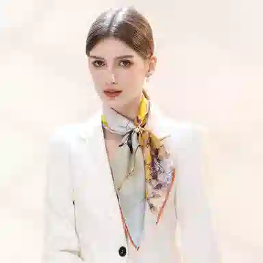 一米画纱 中式国风高雅山茶花系列斜纹中方巾双面西装领巾优雅 桑蚕丝 丝巾 女款