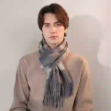 一米画纱 柔软触感经典格纹加厚保暖舒适格子条纹撞色流苏 山羊绒 绒线围巾 男女同款情侣款