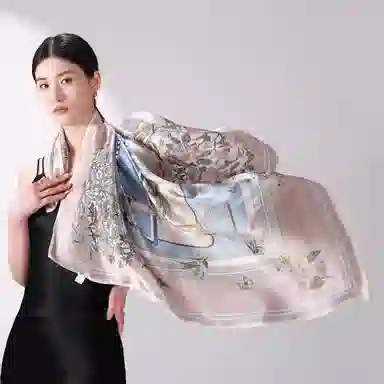 一米画纱 婉约江南中式真丝大方巾时尚印花舒适独特图案优雅百搭 桑蚕丝 丝巾 女款