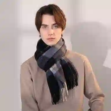 一米画纱 柔软亲肤长款加厚保暖时尚休闲气质格纹流苏潮流舒适 绵羊毛 绒线围巾 男女同款情侣款