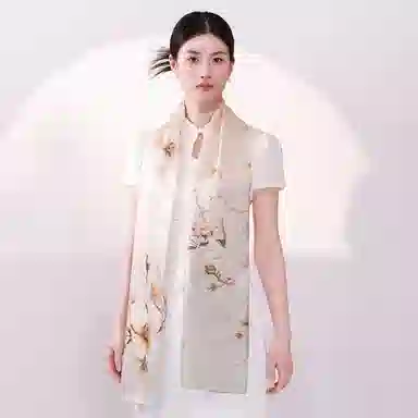 一米画纱 新潮国风优雅大方花卉图案柔软丝绸高档舒适真丝长巾东方丝语系列 桑蚕丝 丝巾 女款