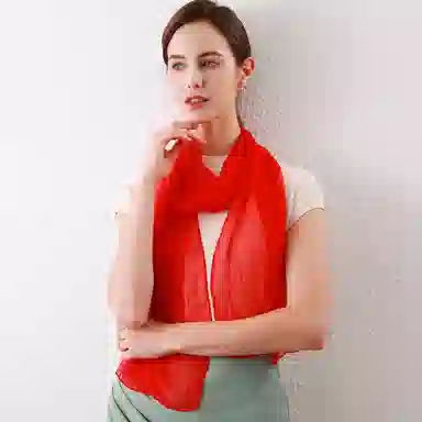 一米画纱 轻薄透气真丝雪纺窄长条长巾清新纯色简约百搭防晒拍照纱巾 桑蚕丝 丝巾 女款