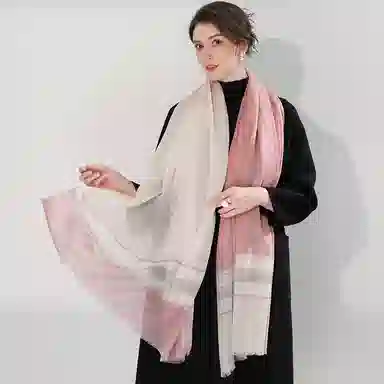 一米画纱 轻奢色织轻盈柔软亲肤细腻保暖外搭气质披肩高级感 山羊绒 绒线围巾 女款