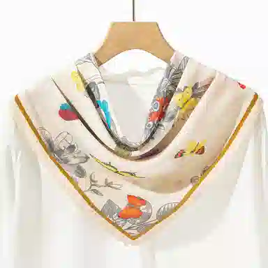 一米画纱 精致典雅月牙边双乔缎喷绘真丝职业领巾百搭气质 桑蚕丝 丝巾 女款